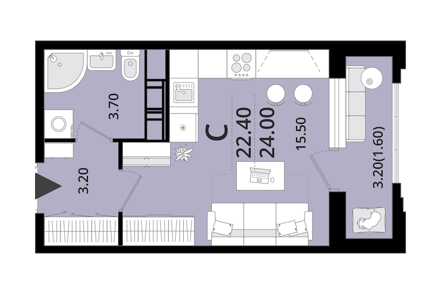Квартира студия 24 м², 12/13 эт., ЖК «Тайм Сквер»